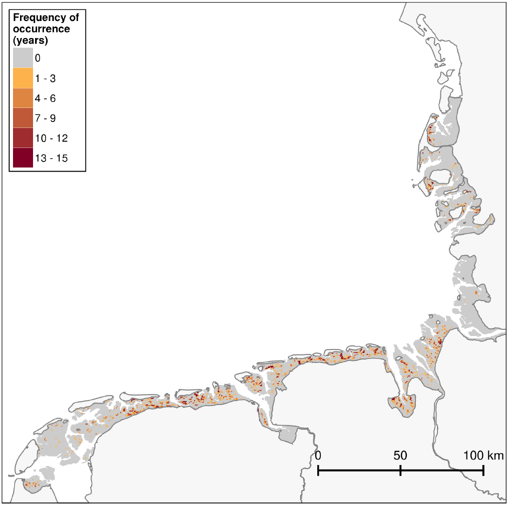 Frequency of occurrence of blue mussel, Pacific oyster and mixed beds/reefs